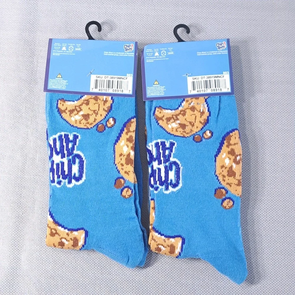 Lot of 2 Chips Ahoy! Men's Shoe Size 6-12‎ Crew Socks Blue Fun Snack Cookie